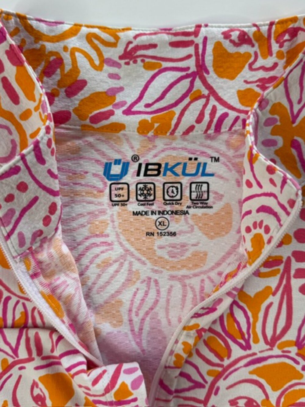 IBKUL Women's Orange Pink White Sunshine Quarter-Zip Shirt XL - Picture 3 of 8
